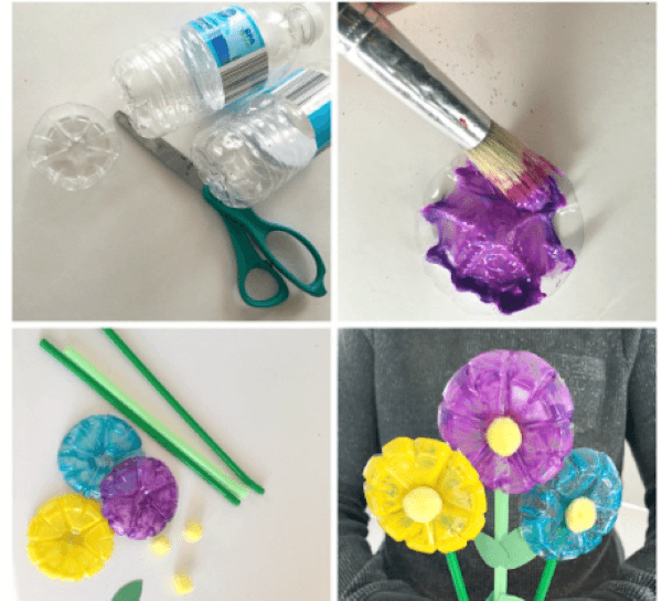 Những bông hoa xinh xắn đơn giản làm từ chai nhựa